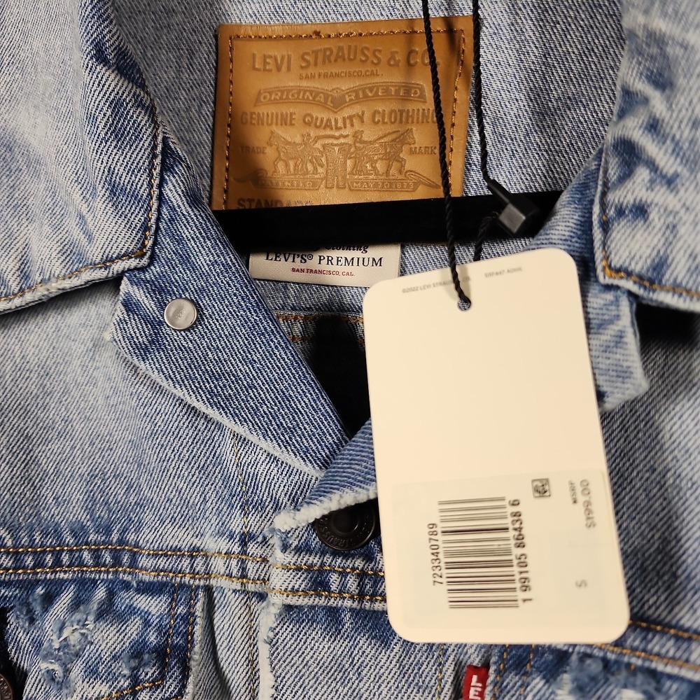 The Levi's Premium Sashiko Stitch Patchwork Trucker Jacket (Style #723340789) S - Picture 2 of 8